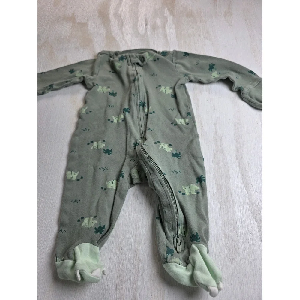 Carters Baby Boy Triceratops Dinosaur Footed Sleeper Pajamas Sage Green 3M Zip